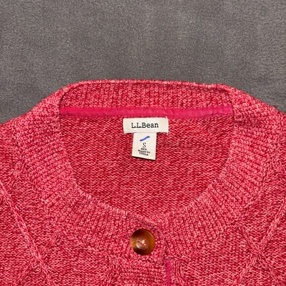 LL Bean Womens Red Pink Long Button Down Cardigan Diamond Knit 100% Cotton Small - Picture 8 of 14